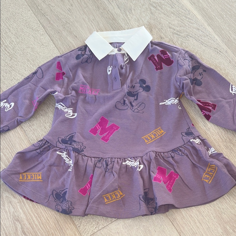GAP Purple Peplum Polo Top with White Collar and Mickey Print